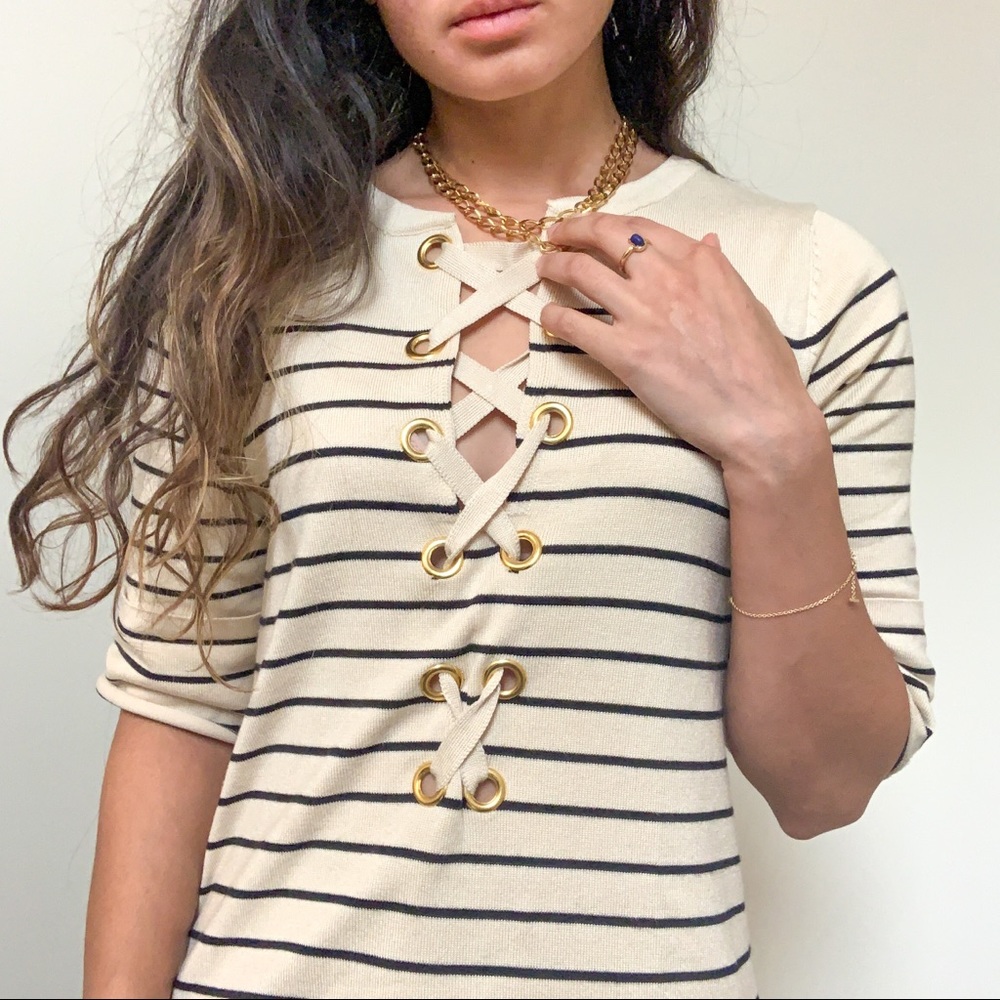 NWT striped lace up knit dress